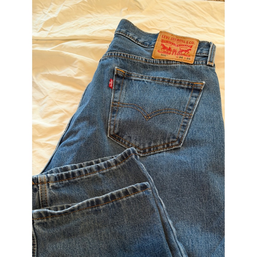 Levis 505 Regular Fit Straight Leg Jeans Medium Wash Blue Denim 34x29 Mens